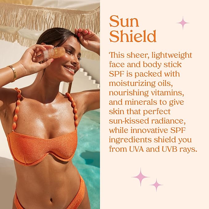 Kopari Rose Gold Sunglaze Sheer Body Mist Sunscreen SPF 42 & Sun Shield On-The-Glow Sheer Sunscreen Stick SPF 40