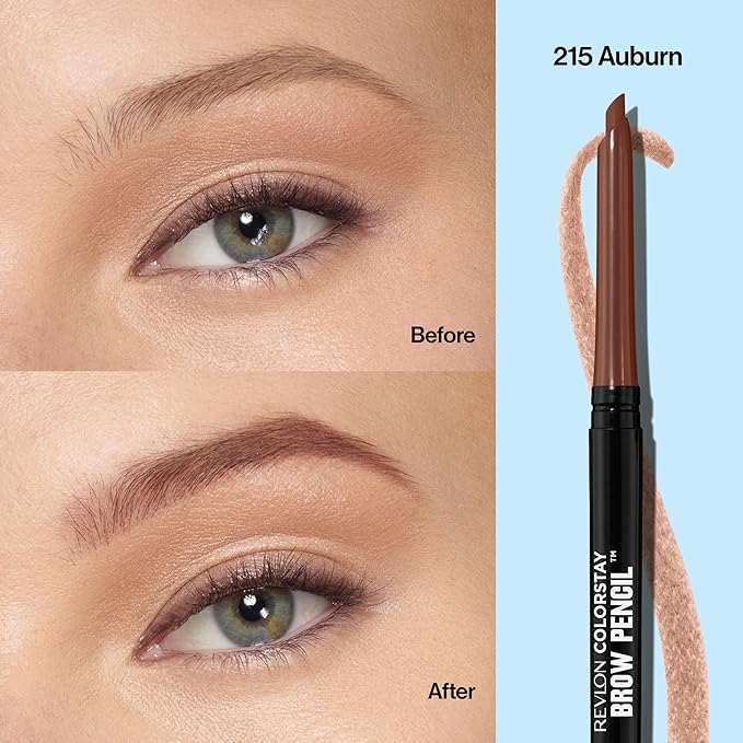 Revlon ColorStay Eyebrow Pencil with Spoolie Brush, Waterproof, Hair-Like Strokes for Natural Looking Brows, 215 Auburn, 0.021 oz
