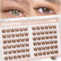 10MM Brown Lash Clusters Wispy Eyelash Extensions with Flexible Clear Band & C Curl, Reusable Natural Cluster Lash Extensions for Everyday Natural & Clean Girl Look
