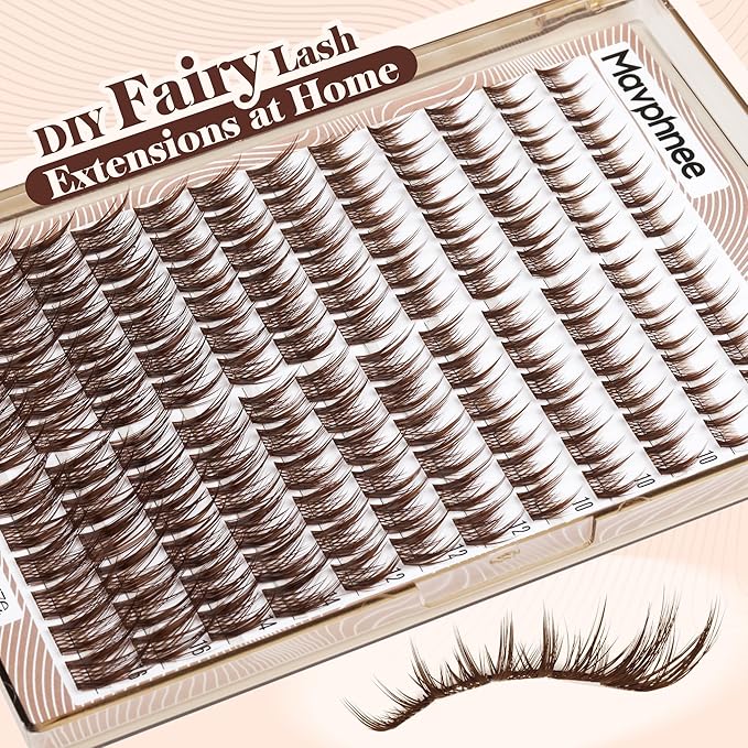 Mavphnee Brown Lash Clusters Wispy Eyelash Extensions Natural Lashes Extensions Pestañas Postizas Spiky Manga 8-16MM Individual Lashes with CC Curve, For Edge Girl