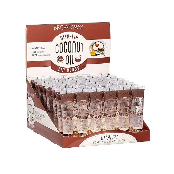 Ruby Kisses Broadway Vita-Lip Clear Lip Gloss (Coconut Oil 48 Pack), Ultra-Hydrating & Soothing Formula with Vitamin Oils, High-Shine Non-Sticky Finish, Healing Glossy Lip Balm Locks in Moisture