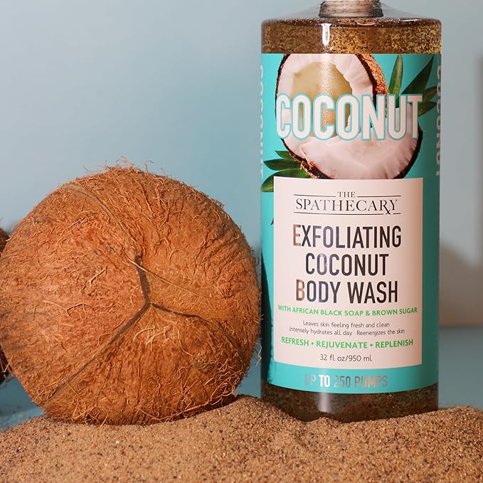 Exfoliating Coconut Body Wash, with African Black Soap and Brown Sugar to Refresh and Rejuvenate, 33 oz