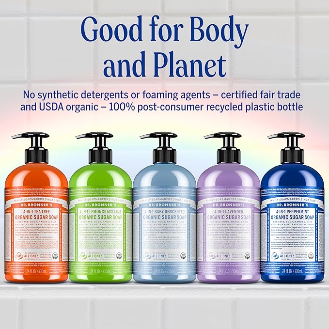 Dr. Bronner's Organic Sugar Soap (Lemongrass, 12 Ounce) - Made with Regenerative Certified Organic Oils, Sugar & Shikakai Powder, 4-in-1 Use: Hands, Body, Face and Hair- Liquid Soap, Nourishes