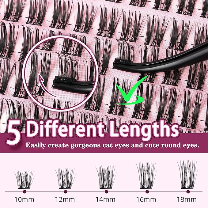 Uilulu Lashes Clusters D Curl Fluffy Lash Clusters 0.07D 10-18 MIX 144 Eyelashes Individual Lashes Clusters DIY Lash Extensions at Home False Lashes Wide Band Natural Eye Lash Clusters