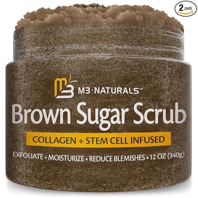 Brown Sugar Scrub Face Foot & Body Exfoliator Infused with Collagen and Stem Cell Exfoliating Salt Body Scrub for Toning Skin Cellulite Skin Care, 12oz by M3