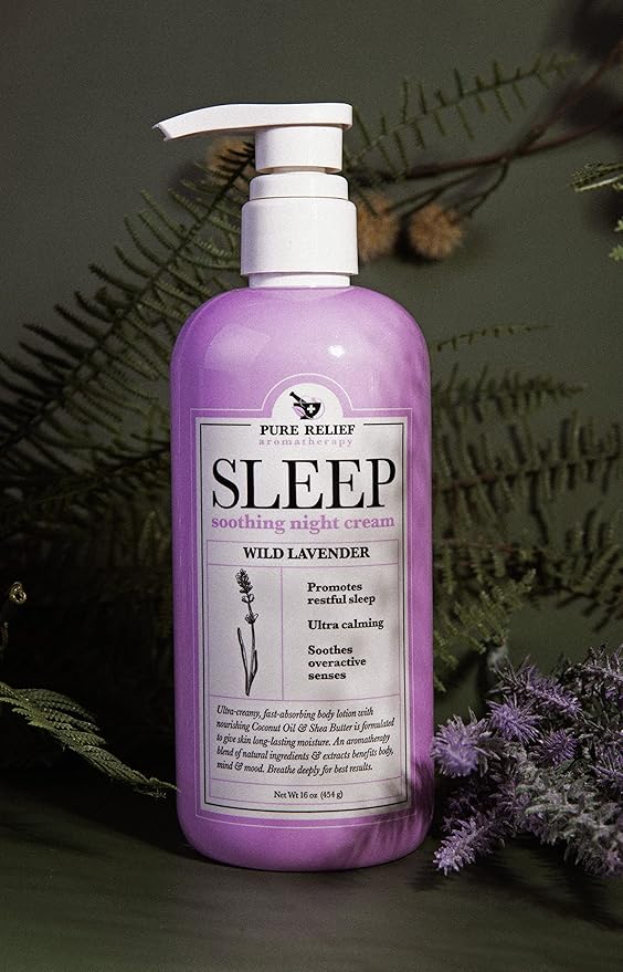 Pure Relief Lavender Sleep Body Lotion Shea Butter + Coconut Oil Body Cream Skin Care Moisturizer To Promote Better Rest W/Natural Soothing Herbal Extracts, Aromatherapy Night Cream, Large 16 Oz