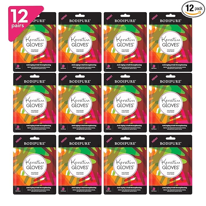 Bodipure Premium Hand Mask Keratin Gloves | Moisturizing Gloves for Dry Hands & Nail-Strengthening & Cuticle Softening | Spa Experience at Home | Chemical Free & For All Skin Types | 12 Pairs