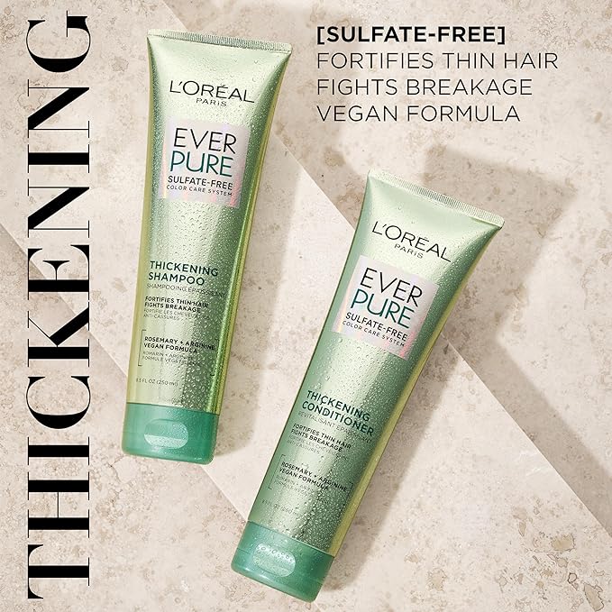 L'Oreal Paris Thickening Sulfate Free Shampoo,Thickens + Strengthens Thin,Fragile Hair,Hair Care with Rosemary Leaf,EverPure,8.5 Fl Oz (Packaging May Vary),(Pack of 6)