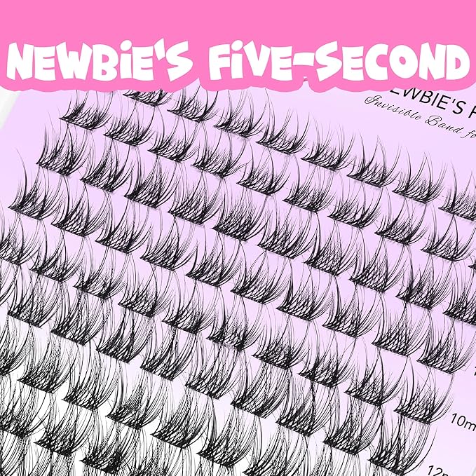VEYESBEAUTY Lash Clusters Individual Eyelash Extensions Thin & Invisible Band DIY False Eyelashes for Self-application Newbie's Five-Second Series Wispy Lash Tray, LuxeBold 10mm Single Length