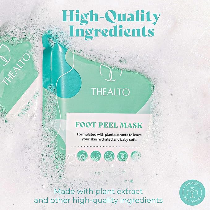 Foot Peel Mask with Pumice Stone, 2 Pack - For Dry, Cracked and Calloused Feet-Peppermint Scent - With Plant Extract for Baby Soft Feet - Home Spa Treatment