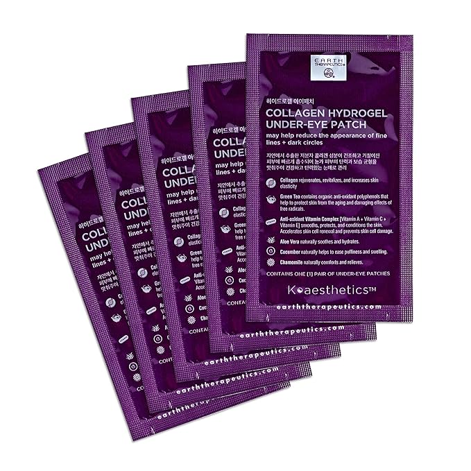 Earth Therapeutics Hydrogel Collagen Under-Eye Patches – Reduce Wrinkles, Puffy Eyes, Dark Circles – Revitalize & Refresh your Skin - 5 Pairs (10 patches)