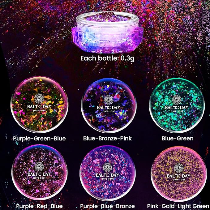 BALTIC DAY - 6 Chameleon Flakes - Chameleon Flakes for Resin - Color Shift Mica Pigment Powder for Epoxy Resin - Chrome Flakes for Tumblers, Molds, Nail Art, Eyeshadow, Makeup - Nr1