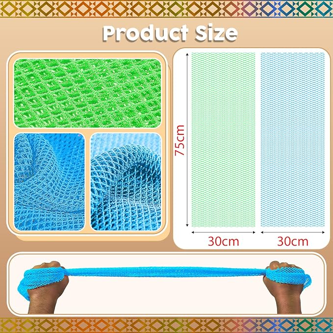 Authentic African Net Sponge - 2 Pieces Deep Clean Exfoliator - Premium Fabric, Gentle Exfoliation for Body & Shower Use (Blue & Green)