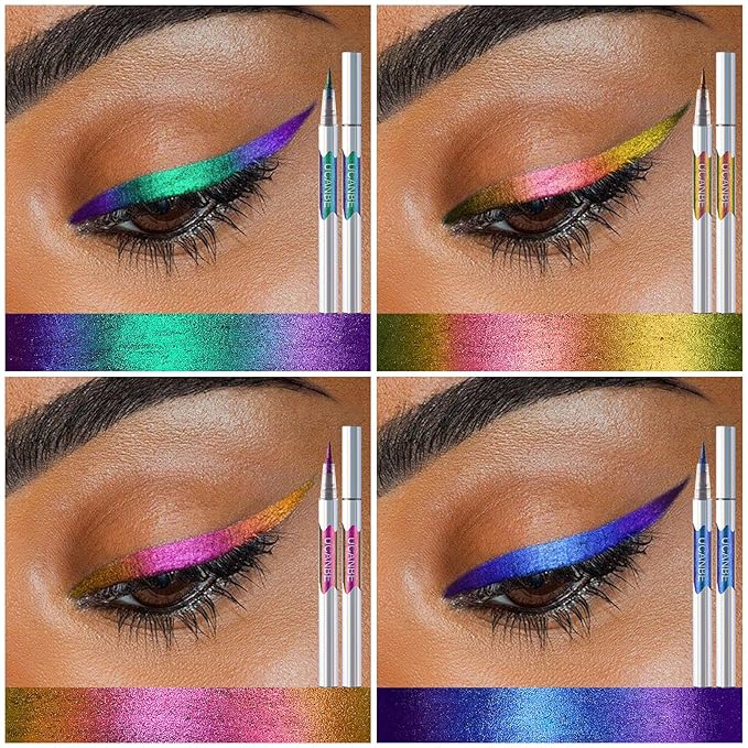 UCANBE Chameleon Liquid Eyeliner - Purple Blue Duo, Multi-Chrome Metallic Shift Eyeliner, Waterproof Glitter Eyeliner with Soft Fine Tip for Multi-Dimensional Eye Looks