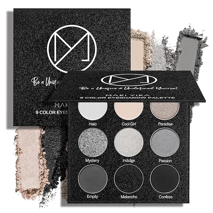 MAKI YIKA Black Grey Smokey Eyeshadow Palette Matte Black White Gray Silver Smoky Eye Shadow 9 Colors Eyeshadows Eye Makeup For Goth Look -9Black