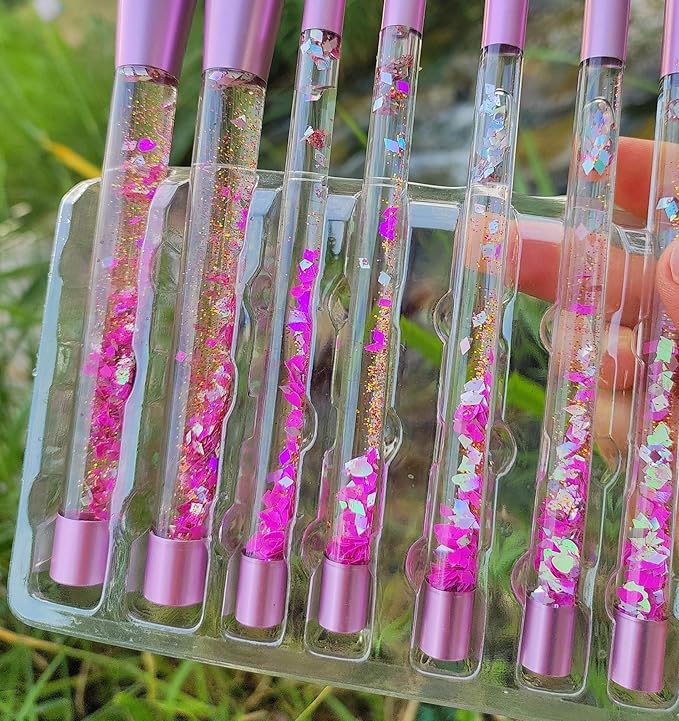 Makeup Brushes Set for Girls, Pink Liquid Flows 7PCS Foundation Fan Powder Blush Lip Eye Shadow Eyebrow Eye Blender Brush Set for Girls Teen Kids as Gift Present
