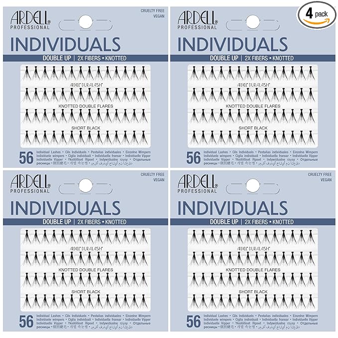 Ardell False Eyelashes Double Up Individuals Lashes Knotted - Short Black, DIY Lash Clusters, Reusable Eyelash Extensions, 4 Pack