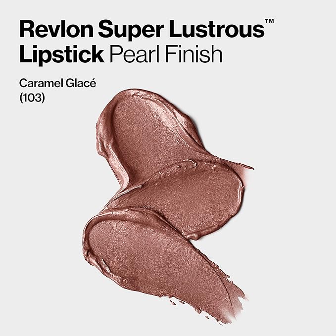 REVLON Super Lustrous Lipstick, High Impact Lipcolor with Moisturizing Creamy Formula, Infused with Vitamin E and Avocado Oil in Nude/Brown Pearl, Caramel Glace (103) (Pack of 2)