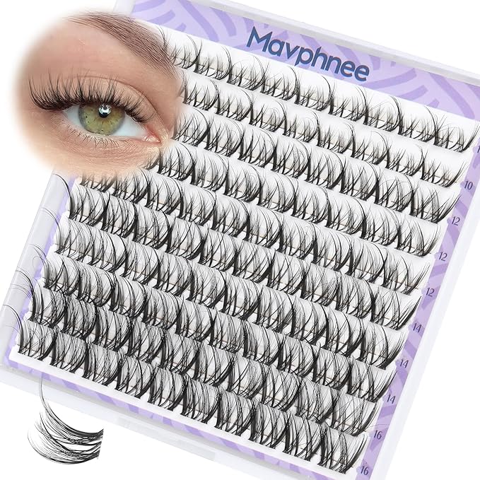 Mavphnee Spider Lash Clusters Wispy Airy Cluster Eyelash Extensions with Flexible Clear Band & LC Curl, 10-16mm Natural Individual Lashes For Clean Girl & Kim K Makeup