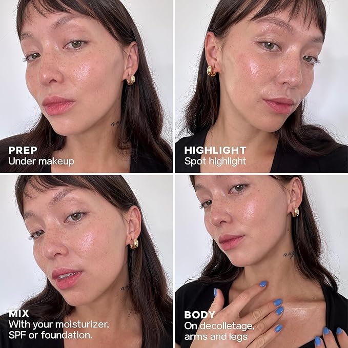 Saie Glowy Super Gel - Hydrating Makeup Primer and Illuminating Glow Serum Enriched with Vitamin C and Squalane Oil - All-Over Liquid Highlighter Makeup for Instant Glass Skin - Warmglow (1 oz)