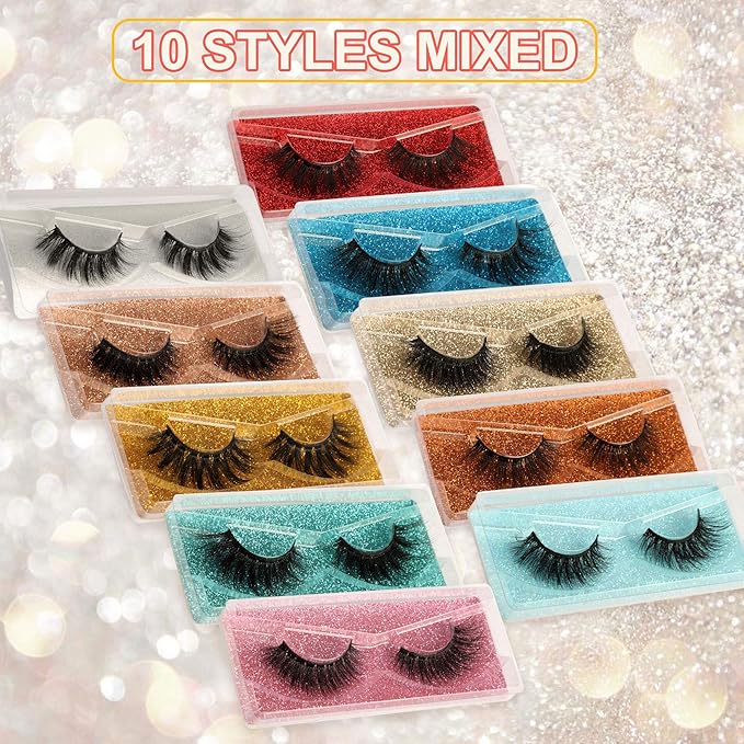 Newcally Lashes False Eyelashes Natural 3D Faux Mink Lashes 10 Pairs 10 Styles Wispy Fake Eyelashes Dramatic Handmade Reusable Lashes Pack with 10 Portable Eyelash Boxes