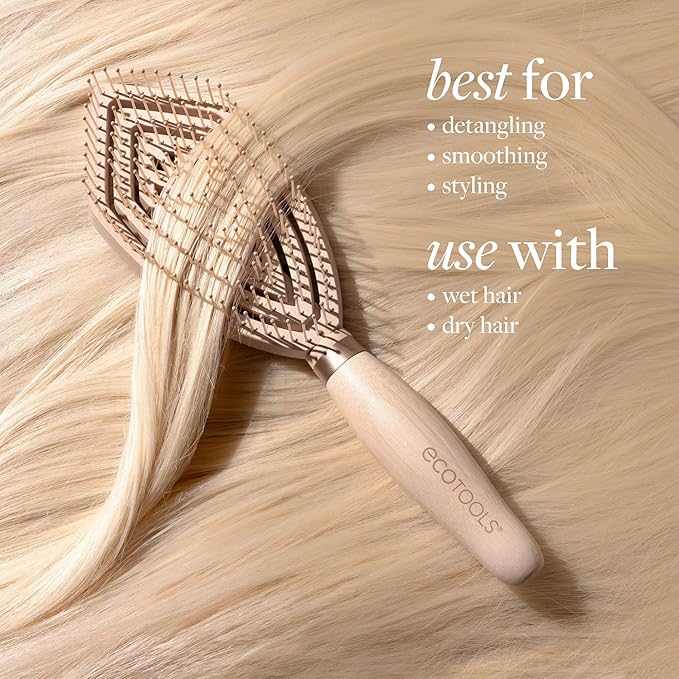 EcoTools Fine Hair Detangler, For Wet Or Dry Hair, Gentle Smoothing Hairbrush For Thin, Delicate Or Color-Treated Types, Flexible Bristles, Bamboo Handle, Vegan & Cruelty-Free, 1 Count