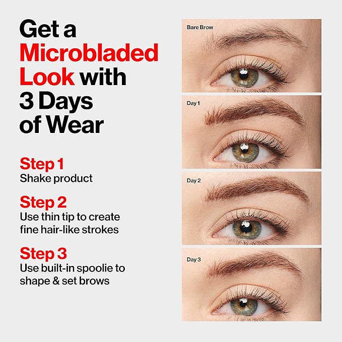 Revlon ColorStay 5-in-1 Semi-Permanent Brow Ink with Spoolie Brush, Waterproof, Transfer-Proof, Eyebrow Makeup, Easy to Remove, 351 Warm Brown Ink, 0.09 fl oz