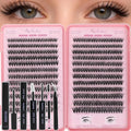 Lash Clusters Kit, Eyelash Clusters Individual Lash Extension Kit 480 Pcs D Curl Fluffy Wispy False Eyelashes Extensions Thin Band with Bond Seal Tweezers Brush Removers (40D+50D KIT)