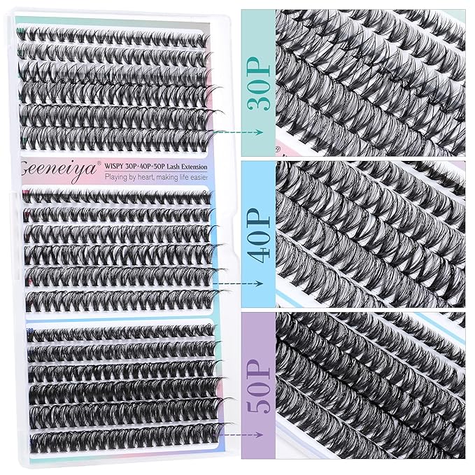 Natural Lash Clusters 8-16MM Wispy Lash Extensions 30D+40D+50D Cluster Eyelash Extensions 360Pcs Wispy Individual Eyelashes by Geeneiya