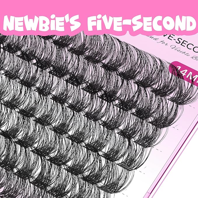 VEYESBEAUTY Lash Clusters Individual Eyelash Extensions Thin & Invisible Band DIY False Eyelashes for Self-application Newbie's Five-Second Series Wispy Lash Tray, LuxeBold 14mm Single Length