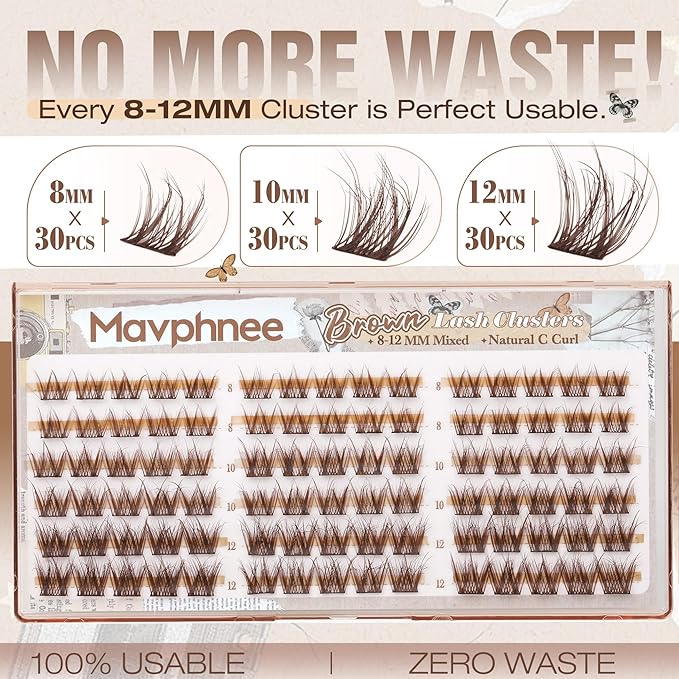 8-10-12MM Brown Lash Clusters Short Eyelash Clusters Wispy Fluffy Cluster Lashes Extensions Dark Brown Natural Cluster Eyelash Extensions C Curve DIY Lash Pack