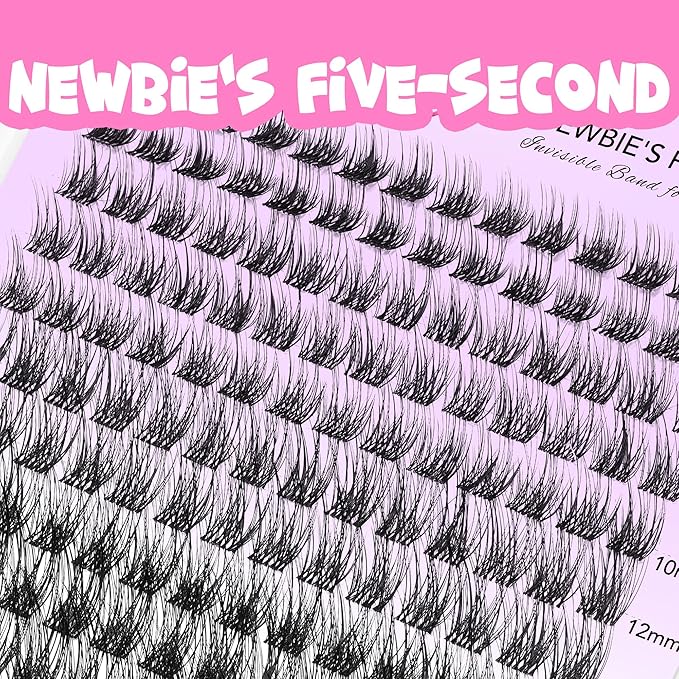 VEYESBEAUTY Lash Clusters Individual Eyelash Extensions Thin & Invisible Band DIY False Eyelashes for Self-application Newbie's Five-Second Series Wispy Lash Tray, Dreamy 14mm Single Length