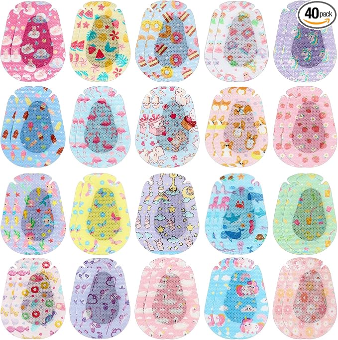 Copkim 40 Pcs Adhesive Eye Patches for Kids Girls Cute Toddler Eye Patch Bulk Colorful Breathable Cartoon Lazy Patch for Children Baby Light Blocking, 20 Styles, 3 x 2 Inches (Patterned)