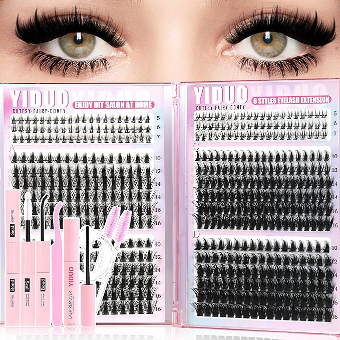 YIDUO Manga Lash Clusters Kit 534Pcs Wispy Fairy Volume Cluster Eyelash Extensions Kit Manga+100D+150D Spikes+Bottom D-curly Lashes Clusters Anime Cosplay Individual Lash Clusters Kit with Lash Glue
