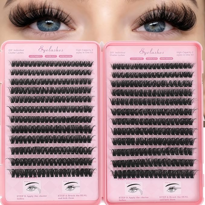 Manga Lash Clusters, 640 Pcs Eyelash Clusters Individual Lash Extension Kit D Curl Fluffy Wispy False Eyelashes Extensions Thin Band (80D+100D)