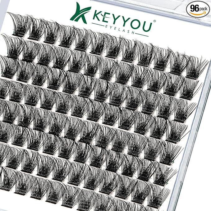 Lash Clusters 96pcs Individual Lashes Y03 D Curl 14mm Cluster Lashes KEYYOU Volume Wispy Lash Extension Soft&Comfortable Easy DIY at Home(Y03 D-14mm)