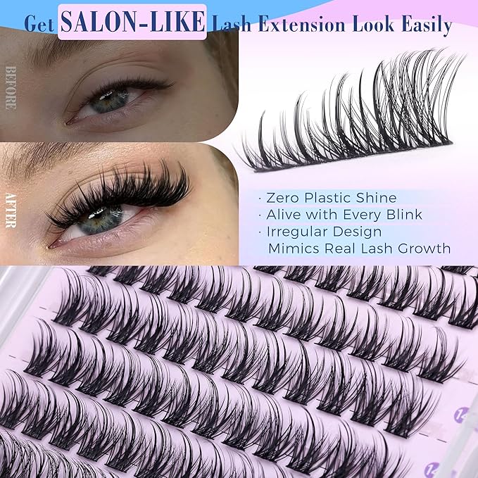 Lash Clusters Wispy Natural Look Eyelash Clusters Manga Cluster Eyelash Extensions 8-16MM Individual Lashes 8-16MM DIY Lash Extension Beginner-friendly by Newcally