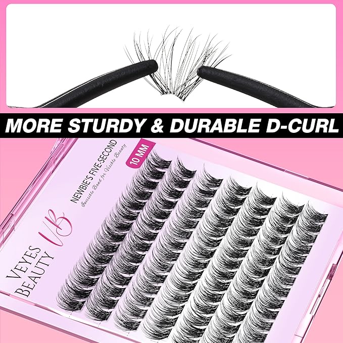 VEYESBEAUTY Lash Clusters Individual Eyelash Extensions Thin & Invisible Band DIY False Eyelashes for Self-application Newbie's Five-Second Series Wispy Lash Tray, Dreamy 10mm Single Length