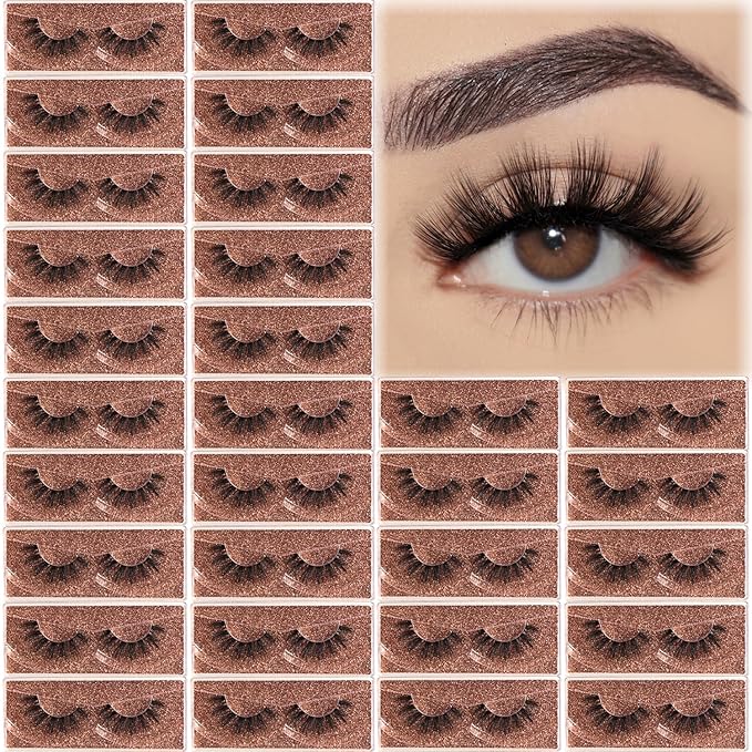 APCYUST Wispy Lashes Bulk 30 Pairs Natural Strip Eyelashes Wholesale Volume Doll Eye Lash Sets Short Thick Fluffy False Mink Eyelash Strips Full Small Fake Pestañas Postizas with Portable Pack