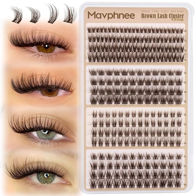 Brown Lash Clusters Natural Eyelash Clusters 4 Styles Wispy Cluster Lashes Individuals CC-Curly Lashes Extensions Dark Brown Cluster Eyelash Extensions Value Pack (200Pcs, 10-16MM) by Mavphnee