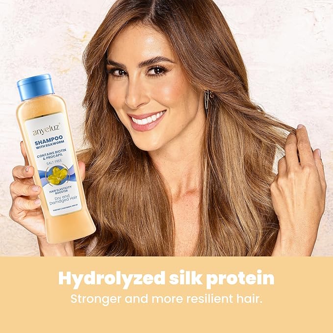 ANYELUZ Silkworm Shampoo, Nourishing Hair Cleanser, Enhances Elasticity, Softness & Shine, Protects Against Dehydration & Damage, Ideal for Dry & Damaged Hair