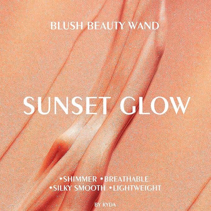 KYDA Blush Beauty Wand, Shimmer Blush with Cushion Applicator, Natural Pearl Finish, Silky Smooth Creamy, Lasting Glowing Blusher-Sunset Glow