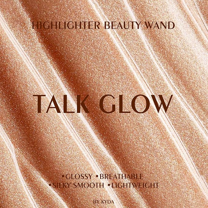 KYDA Liquid Highlighter Wand, Buildable Glow Face Illuminator, Shimmer Highlighter Bronzer Makeup Stick, Smooth Blendable Coverage with Cushion Applicator, Talk Glow, 06 fl oz
