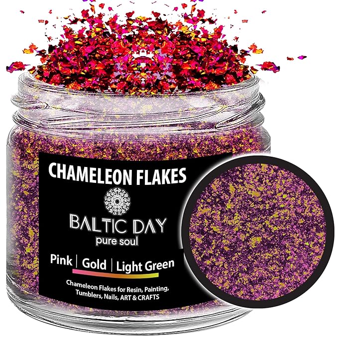 Chameleon Flakes for Resin [ Pink | Gold | Light Green ] - Color Shift Mica Pigment Powder for Epoxy Resin - Chrome Flakes for Tumblers, Molds, Nail Art, Eyeshadow, Makeup