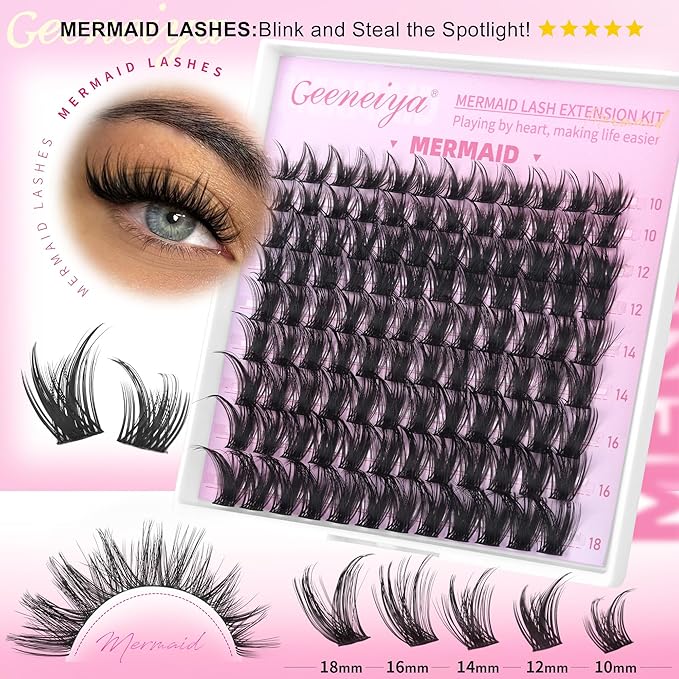 [NATURAL]Geeneiya 5 Styles Lash Clusters Kit, Mermaid/Venus/Flora/Bottom Fairy Eyelash Clusters Extensions 3D Wispy Lash Extension Kit for Beginners, DIY at Home Easily