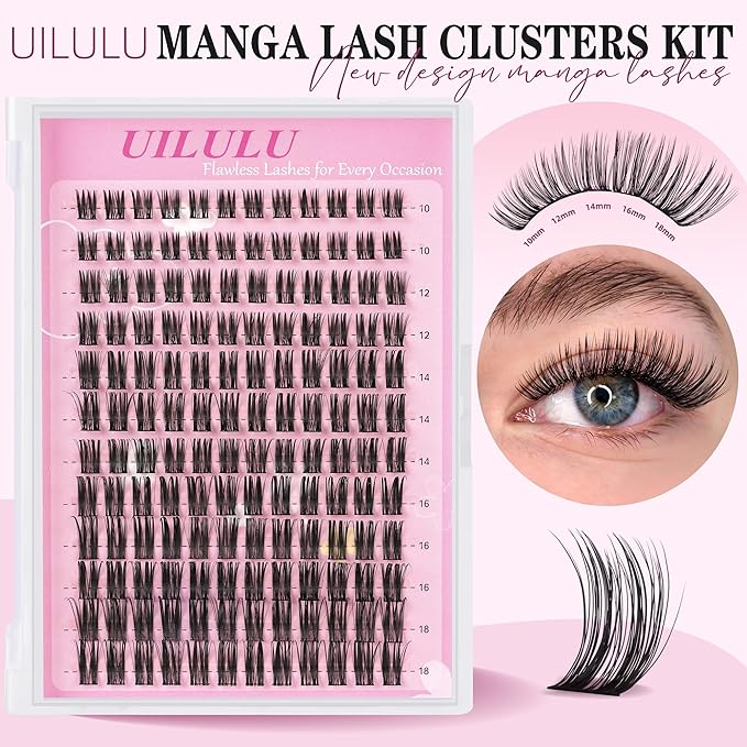 Uilulu Lashes Clusters D Curl Fluffy Lash Clusters 0.07D 10-18 MIX 144 Eyelashes Individual Lashes Clusters DIY Lash Extensions at Home False Lashes Wide Band Natural Eye Lash Clusters