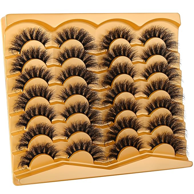 Lashes 20MM False Eyelashes Volume Faux Mink Lashes 14 Pairs Pack Dramatic Fake Eyelashes Wispy Cat-Eye Look Waterproof Strip Lashes That Look Like Extension, by TIMELABS