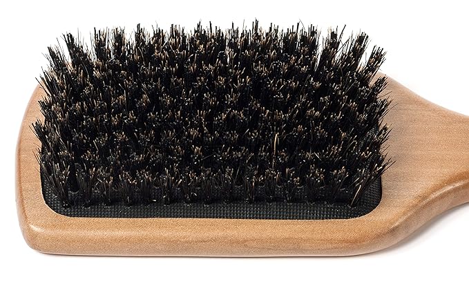 GranNaturals Boar Bristle Smoothing Hair Brush for Women and Men - Medium/Soft Bristles - Natural Wooden Large Flat Square Paddle Hairbrush for Fine, Thin, Straight, Long, or Short Hair
