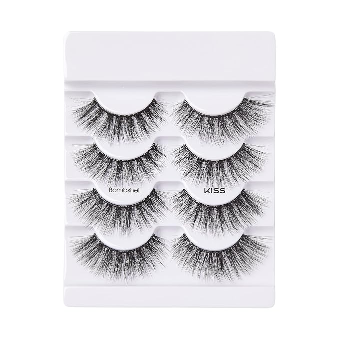 KISS Triple Push-Up, False Eyelashes, 'Bombshell', 14mm, Includes 4 Pairs Of Lashes, Easy to Apply, Reusable Lash Clusters (Pack of 2)