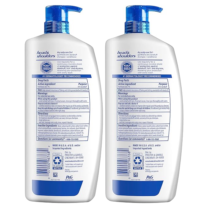 Head & Shoulders Anti-Dandruff Shampoo with 1% Pyrithione Zinc, Dry Scalp Care Shampoo Twin Pack, and Almond Oil for Itch and Dryness Relief, 32.1 fl oz Each